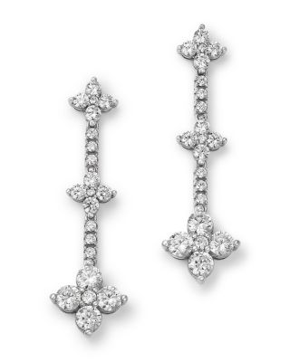 Diamond Clover Triple Drop Earrings in 14K White Gold, 2.0 tcw