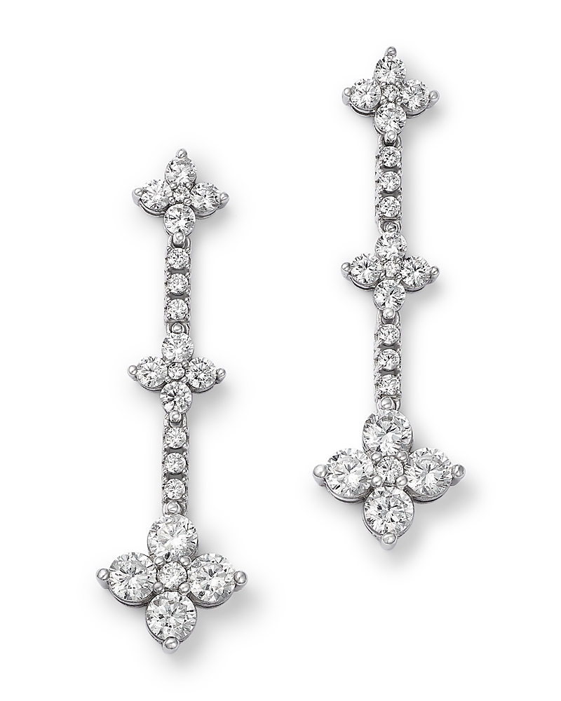 Bloomingdale's Fine Collection Diamond Clover Triple Drop Earrings In 14k White Gold, 2.0 Tcw In Gold
