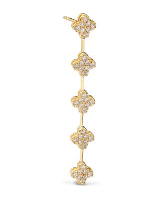 Diamond Clover Cluster Linear Drop Earrings in 14K Yellow Gold, 0.50 tcw