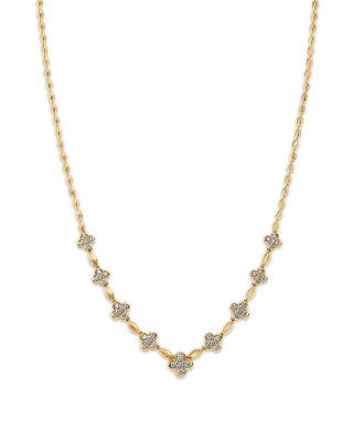 Diamond Clover Station Necklace in 14K Yellow Gold, 1.0 tcw