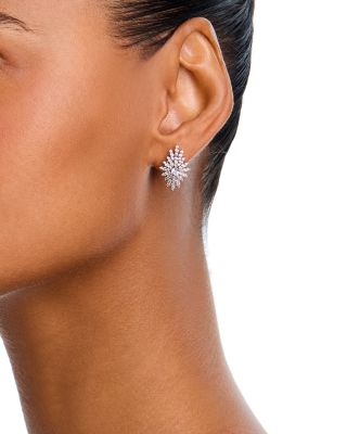 Diamond Retro Chic Starburst Stud Earrings in 14K White Gold, 1.5 tcw