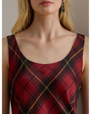 Plaid Satin Sleeveless Cocktail Dress