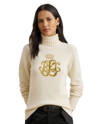 Embroidered Logo Wool Blend Turtleneck