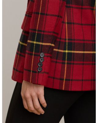 Plaid Double Breasted Wool Blend Blazer