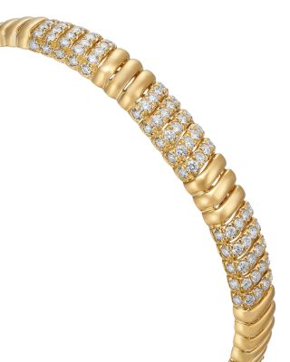 Diamond Ridge Texture Bangle Bracelet in 14K Yellow Gold, 1.57 tcw