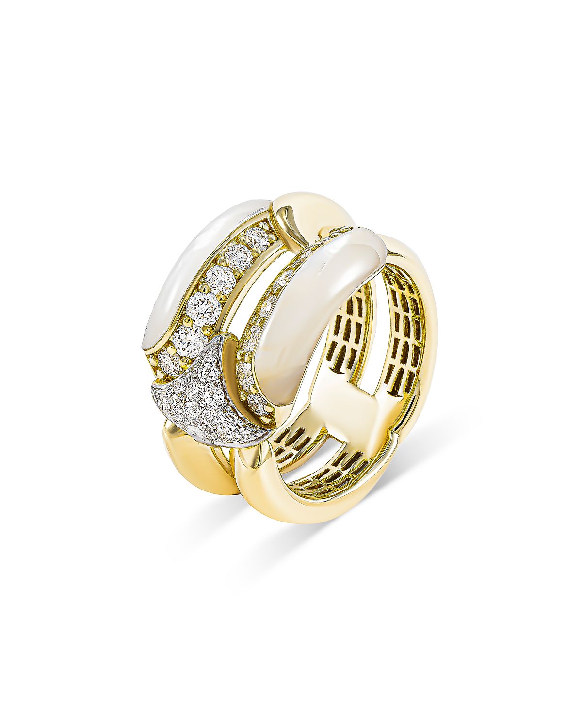 Miseno Jewelry 18K Yellow Gold Arco Mother of Pearl & Diamond Double Row Ring