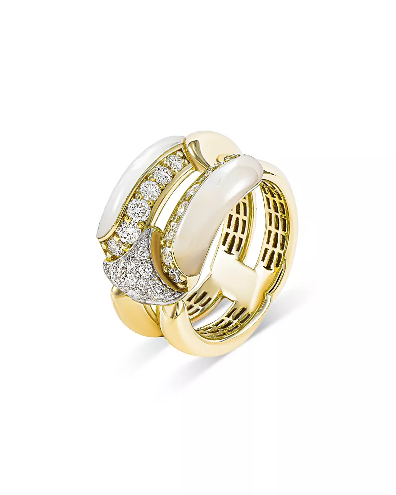 Miseno Jewelry 18K Yellow Gold Arco Mother of Pearl & Diamond Double Row Ring