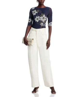 Ruched Sleeve Mesh Tee