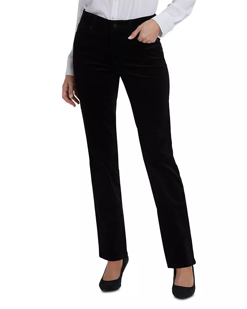 Nydj Marilyn Velveteen High Rise Straight Jeans in Black
