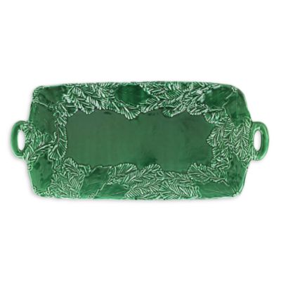 Lastra Holiday Green Figural Handled Rectangular Platter