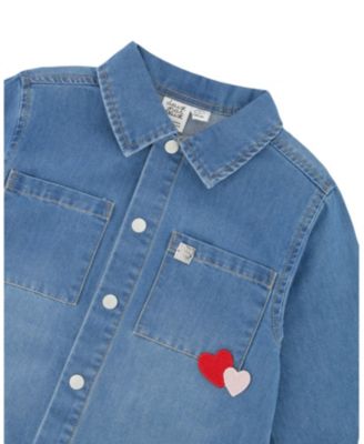 Girls' Denim Shirt with Patch Pockets and Apple Patch - Little Kid
