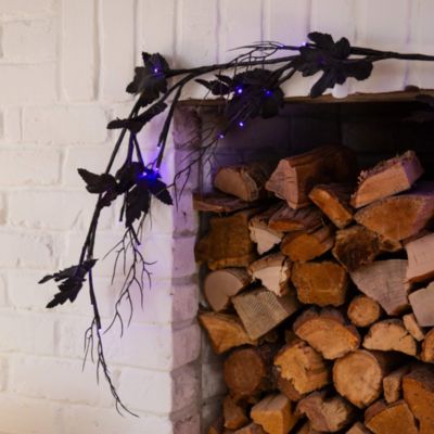 6.5' Pre-Lit Artificial Halloween Black Maple Garland with 48 Orange & Purple LED Lights