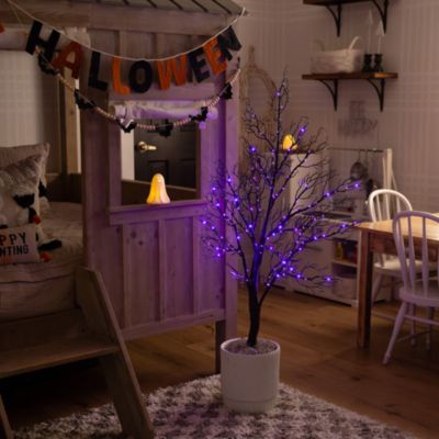 4' Pre-Lit Halloween Minimalist Twig Artificial Fall Tree with 160 Orange & Purple LED Lights