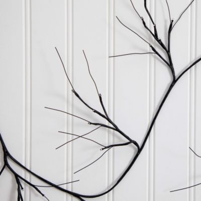 6.5&#39; Pre-Lit Artificial Halloween Black Twig Garland with 48 Purple LED Lights