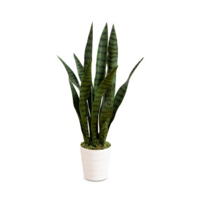 2' UV Resistant Artificial Sansevieria Plant in White Decorative Planter (Indoor/Outdoor)