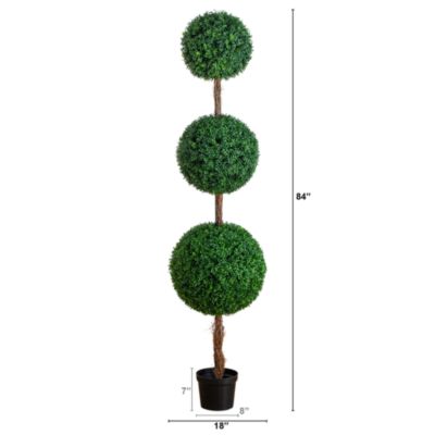 7' UV Resistant Artificial Triple Ball Boxwood Topiary Tree 