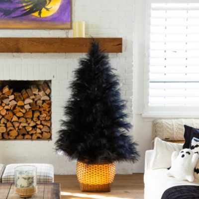 6' Artificial Halloween Black Pampas Grass Christmas Tree