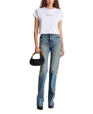  Cropped T-Shirt with Balmain Print