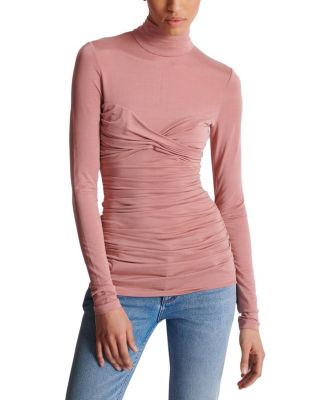  Pleated Long-Sleeved Jersey Top