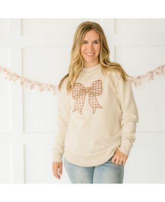  Woman Gingham Bow Patch Sweatshirt - Adult
