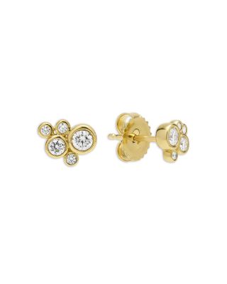 18K Yellow Gold Fizz Diamond Bezel Cluster Stud Earrings
