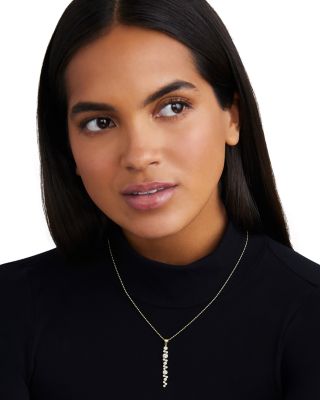 18K Yellow Gold Fizz Diamond Bezel Linear Cluster Pendant Necklace, 16-18"