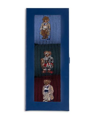 Embroidered Bears Socks Gift Box, Pack of 3