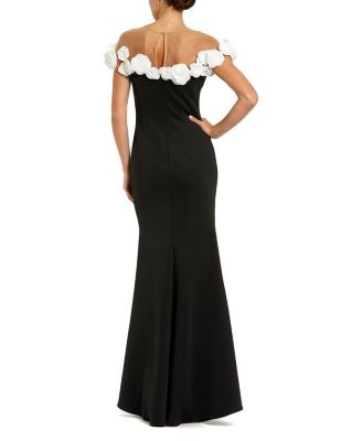 Stretch Crepe Mermaid Gown with 3D Flowers