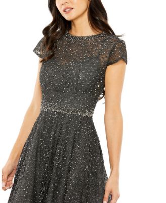 Embellished Cap Sleeve A Line Dress