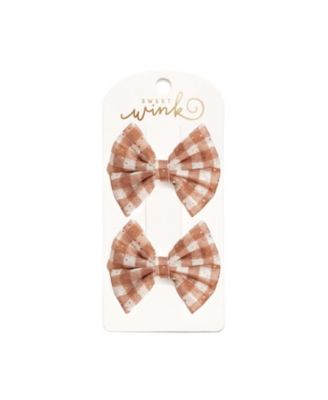 Girls' Gingham Printed Tulle Bow Clip Set