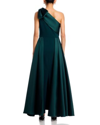 Long Mikado One Shoulder Bow Fit and Flare Gown - Exclusive