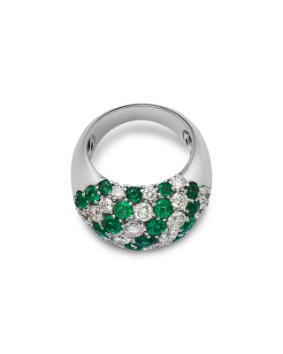 Emerald & Diamond Band Ring in 14K White Gold