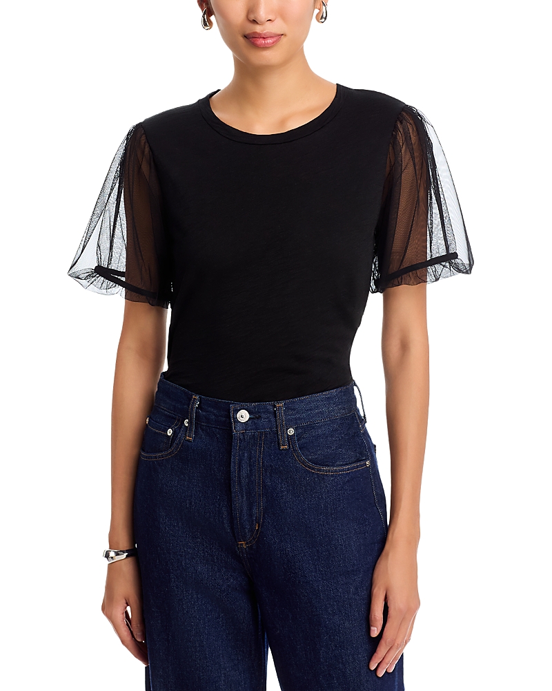 Velvet By Graham & Spencer Justine Mesh Sleeve Top In Black