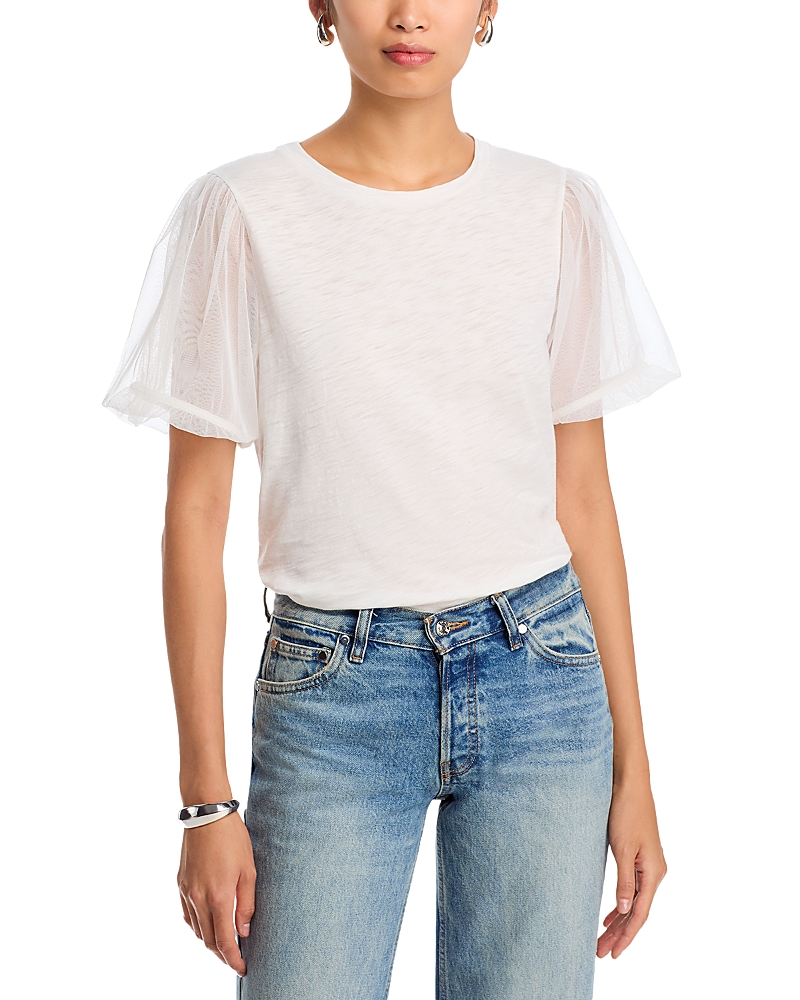 Velvet By Graham & Spencer Justine Mesh Sleeve Top In White