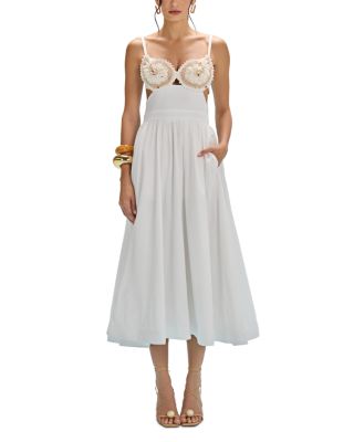 Seaweed Shell Embroidered Midi Dress