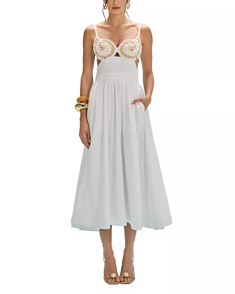 PatBO Seaweed Shell Embroidered Midi Dress