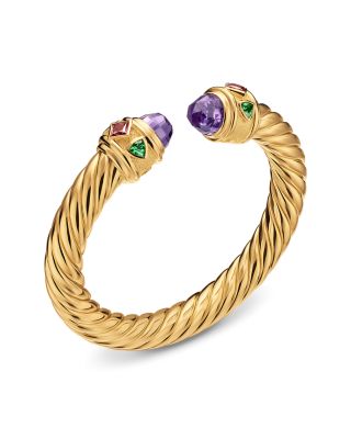 Renaissance&reg; Cablespira&reg; Bracelet in 18K Yellow Gold with Amethyst, Pink Tourmaline and Tsavorite, 9mm