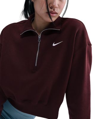 Nike Zip Neck Cropped Sweatshirt In Burgundy