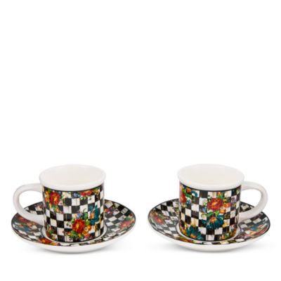 Courtly Flower Market Stoneware Espresso Cup & Saucer, Set of 2