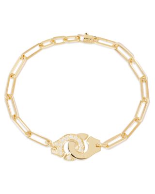 18K Yellow Gold Menottes Dinh Van Diamond Handcuff Chain Link Bracelet