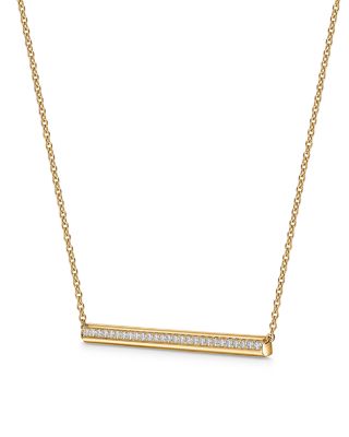 18K Yellow Gold Barre Diamond Pav&eacute; Bar Necklace, 18"