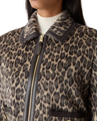 Animal Print Cropped Leather Trim Jacket