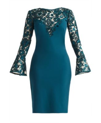 Lou Embroidered Crepe Bell Sleeve Dress