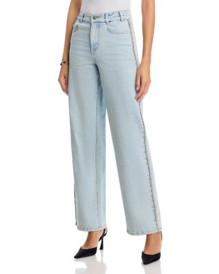 Erika Crystal Embellished High Rise Jeans in Light Blue