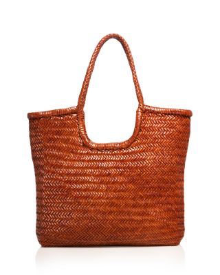 Arched Diagonal Woven Leather Tote