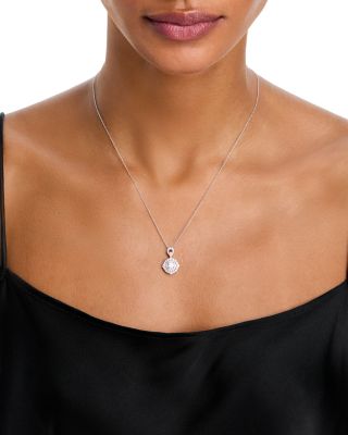 Certified Diamond Halo Pendant Necklace in 18K White Gold, 1.15 tcw