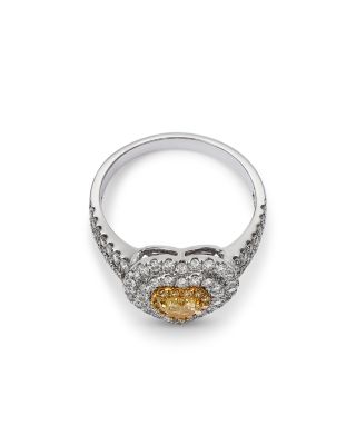 White & Yellow Diamond Heart & Round Halo Ring in 14K Yellow & White Gold, 1.1 tcw