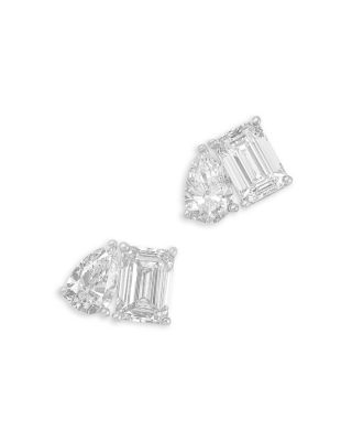 Luxe Collection Certified Lab Grown Diamond Toi et Moi Stud Earrings in 14K White Gold, 1.95 tcw