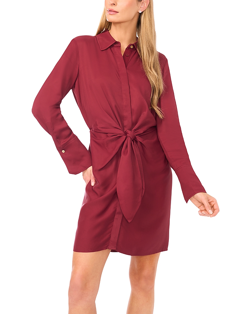 Ted Baker Tie Front Long Sleeve Mini Shirtdress In Red