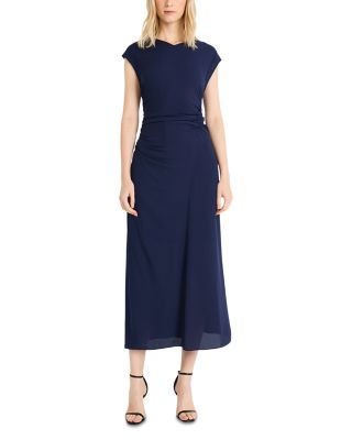 Short Sleeve Ruched Bias Cut Midi Dress
